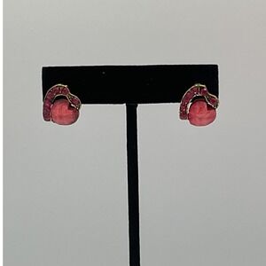 Gold Tone Heart Earrings Pink Rhinestone Studs‎ Dangle Fashion Jewelry